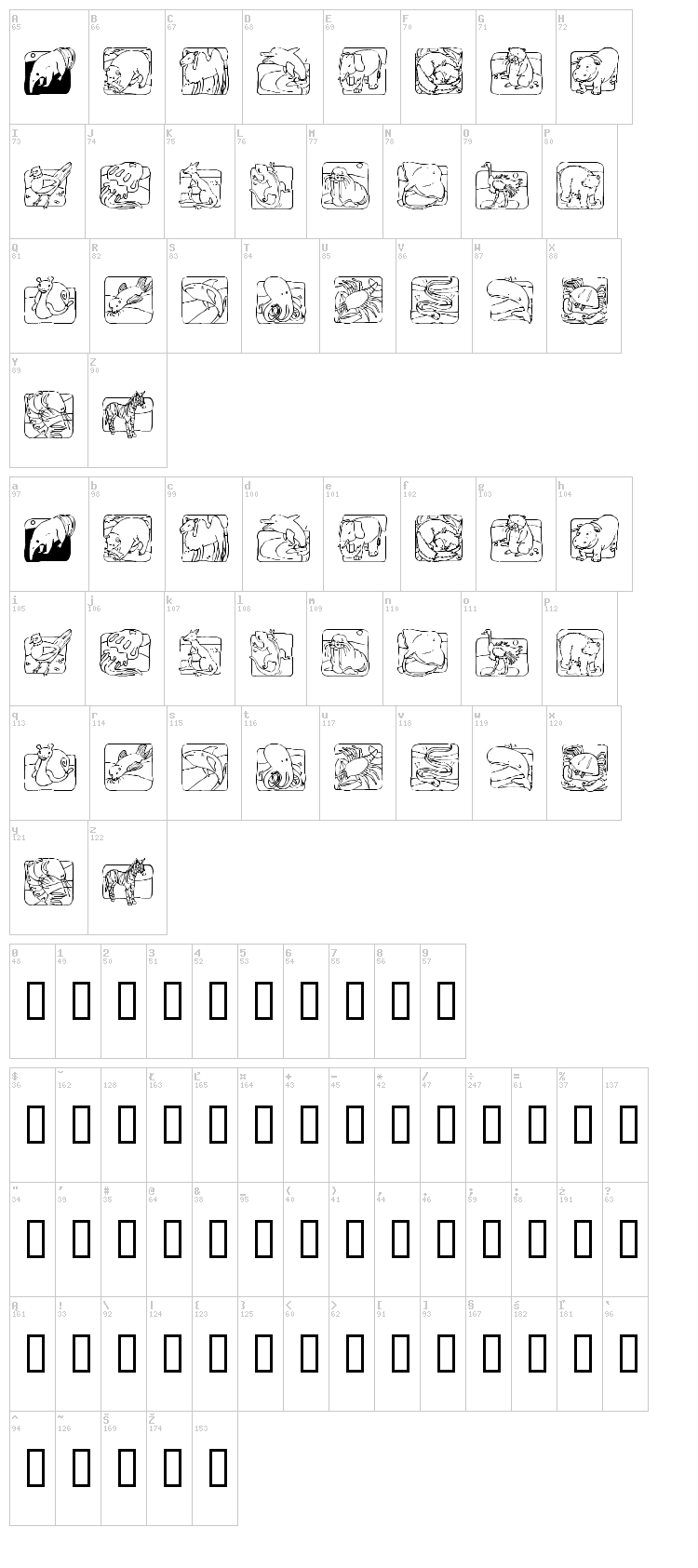 LMS Zoo and Aquarium Life font map